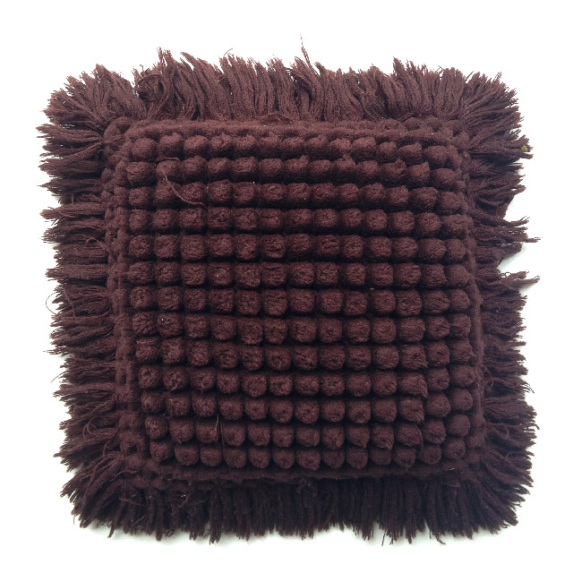 CUSHION, 1970s Brown w Fringe